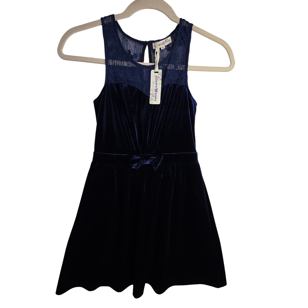 AltarDState Navy Velvet Lace Trim Dress NWT‎ SzM Sexy Glam Party Simple Formal